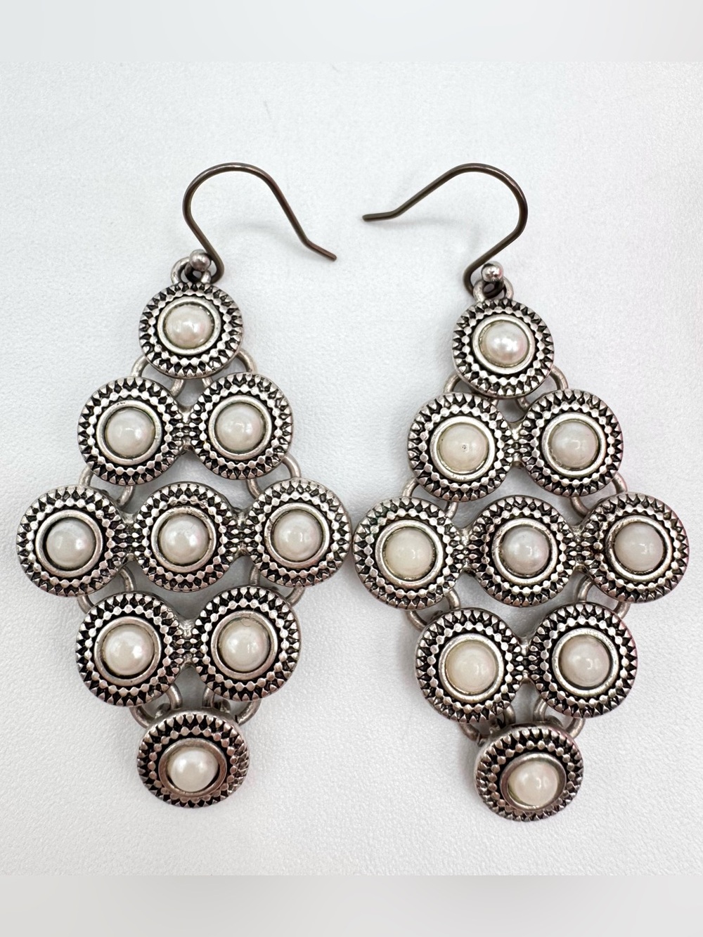 Lucky Brand Faux Pearl Tribal Boho Earrings Festival Bohemian Silver Tone 90s
